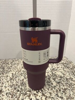 Stanley Plum Travel Tumbler with Orange Handle 40 Oz- New- Hard to Find